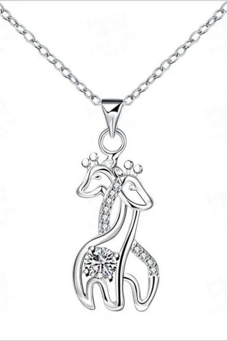 2015 New Hot sale silver Cheryl M Sterling Silver CZ & Rhodium Giraffes 18in Giraffe Shaped Animal Themed Charm Bracelet Necklace