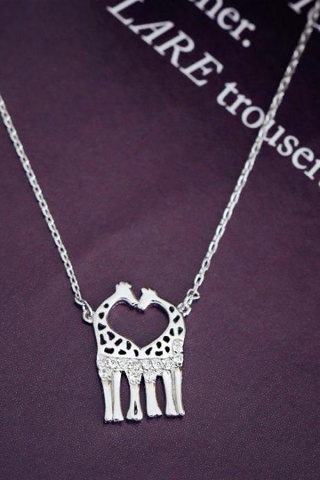 2015 Hot sale 925 silver pendants lovely animals giraffe clavicle double giraffe micro chain necklace set necklaces