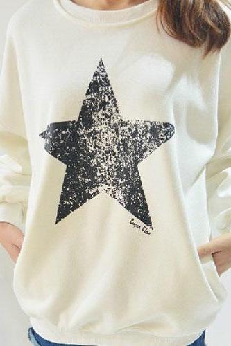 Leisure Simple Star Long Sleeve Warm Sweatshirt