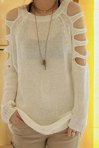 Beige Strapless Pullover Long Sweater