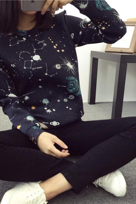 2015 Harajuku universe galaxy space winter cotton sweater for women