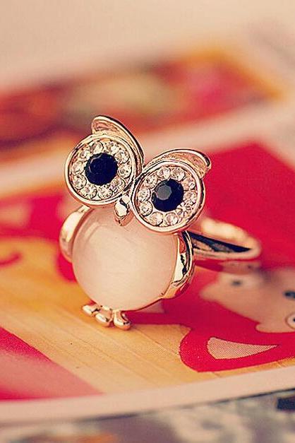 2015 Fashion Cute lovely Owl Opal Opening Animal Ring for girl