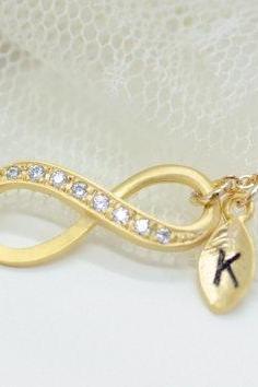 Gold Infinity Bracelet Initial Bracelet With Swarovski Pearl Bridesmaid Gift Friendship Jewelry Elegant Bracelet Personalized