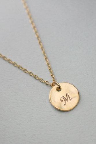 Personalized Initial Gold Disc Necklace Personalized Jewelry Circle Coin Initial Jewelry 14K Matte Gold Plating Over Brass