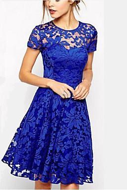 2016 Women's Sexy Round Neck Solid Color Lace Dress