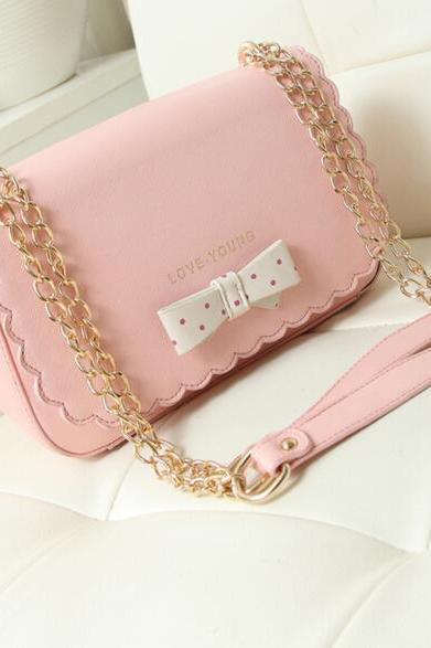 2016 new spring summer women Lovely Pink Bowknot Chain Bag
