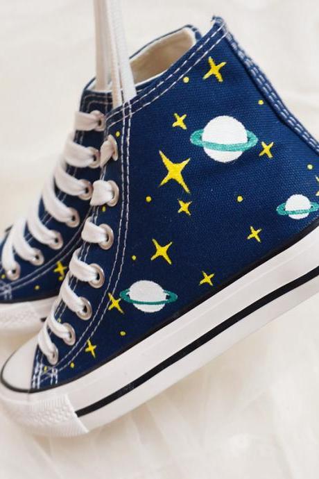 2016 New fashion cute women Universe galaxies high-top hand-painted canvas shoes