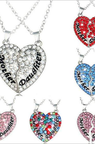 2016 new foreign trade selling paternity paragraph Mom and daughter mosaic heart-shaped diamond pendant necklace Mother's Day gift