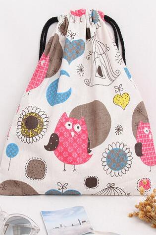 2016 women's cartoon owl sticks pretty cotton canvas backpack