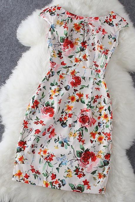 2016 New fashion Slim Rose Print Dress 