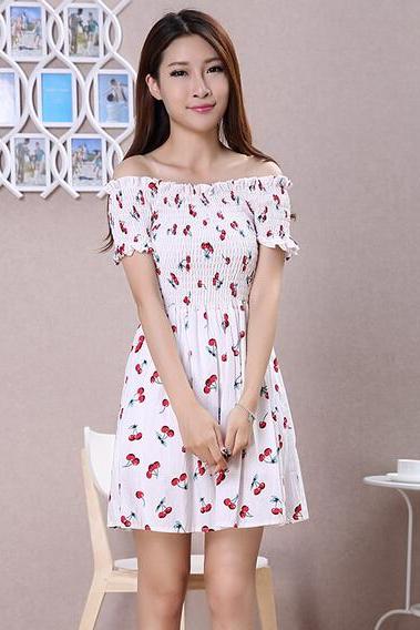  2016 summer new fashion sweet women floral strapless collar Slim dress