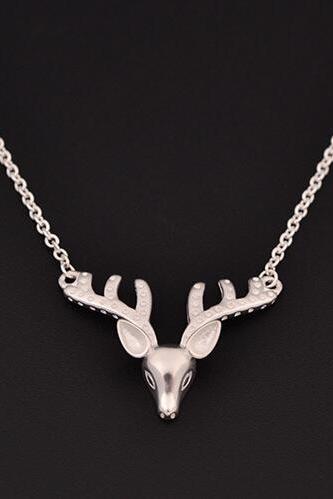 Women 925 sterling silver deer deer head necklace