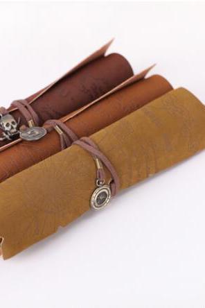Retro pirate treasure map imitation leather roll pen bag pencil bag cosmetic bag