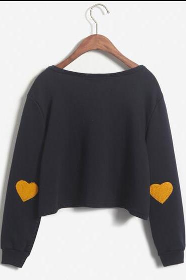 Women's Autumn Heart-shaped Long Sleeve Pullovers Hoodies Crop Top