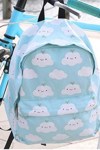 women harajuku clouds printing canvas school backpack sport bag