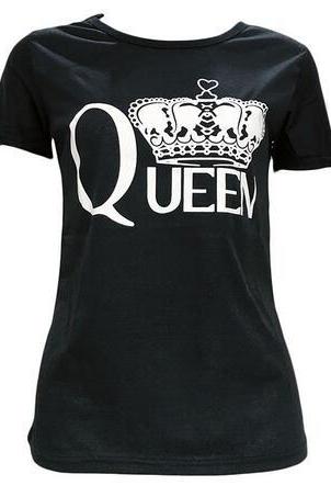 Women summer harajuku Crown Print Queen letter print short sleeve t shirt top tees