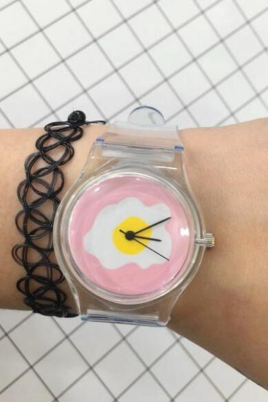 women Fried Egg print Transparent Watch