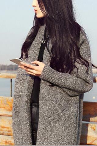 Free shipping long style knit sweater cardigan