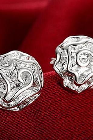S925 Silver Simplicity Zircon Rose Flower Stud Earrings
