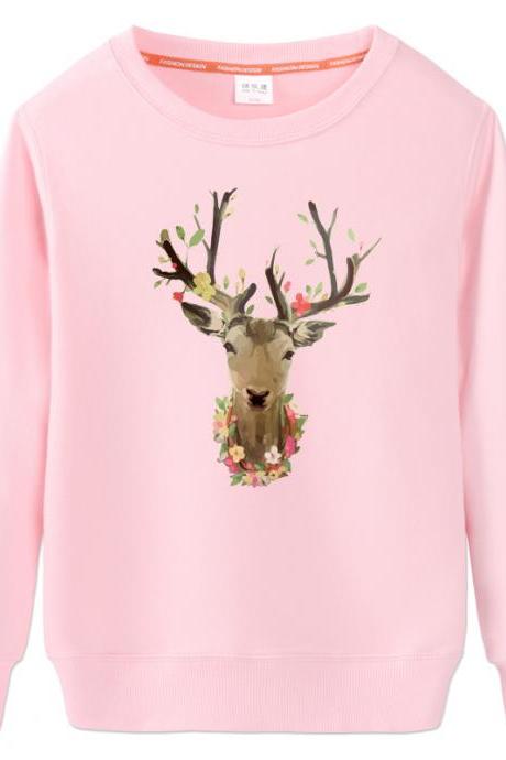 Fashion elk printing loose sweater