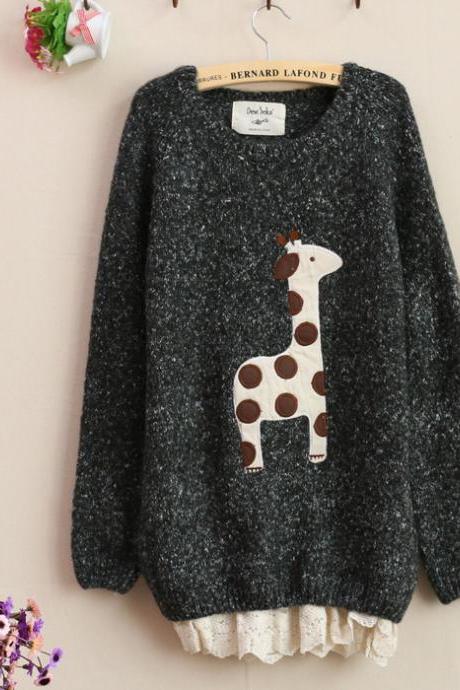 Giraffe Long sleeve knit loose Sweatershirt