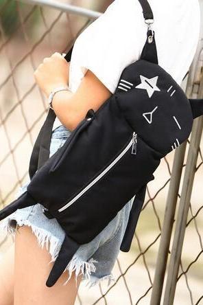 Harajuku Embroidery wacky cat backpack shoulder bag