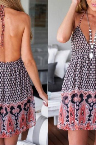 Sexy sling Print halter dress