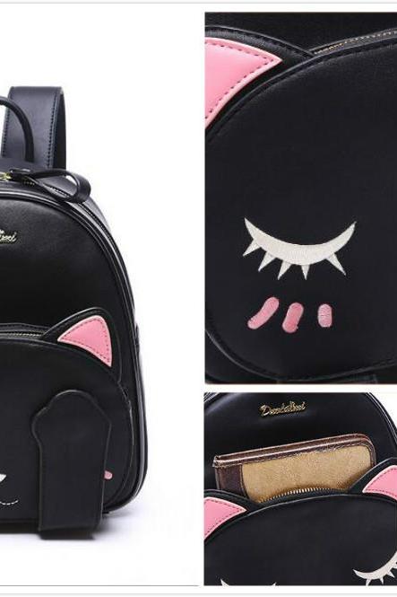 Free shipping cat embroidered backpack #405