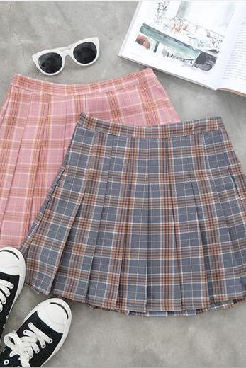 Free shipping Grey pink navy blue Gradient Pleated Skirt #266