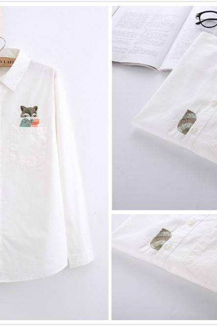 Free shipping cute squirrel embroidery blouse shirt #YYL-50