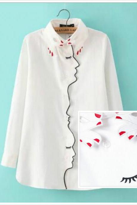 Free shipping Fingers Collar face placket embroidery blouse shirt #361
