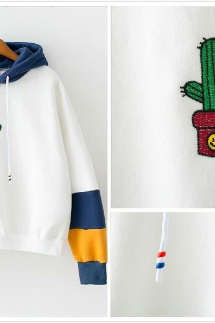 Free shipping harajuku Embroidery cactus hooded sweater #YYL22