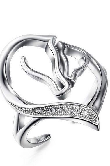 S925 sliver double horse heads ring