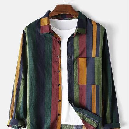 Men's Shirt Other Prints Color Block Collar Button Down Collar Daily Holiday Patchwork Long Sleeve Tops 