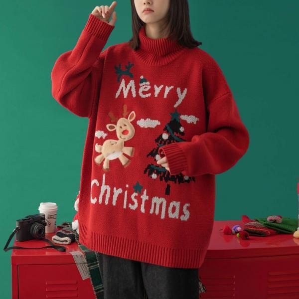 Free shipping Turtleneck Christmas Sweater Women Loose Casual Loose Sweater