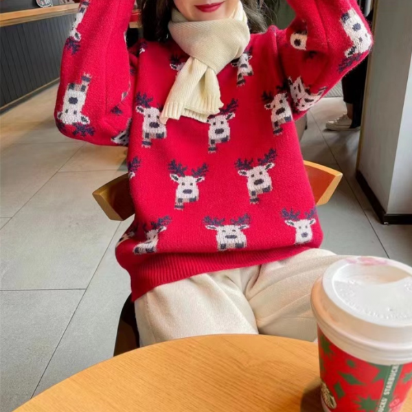 Thickened winter Christmas crewneck sweater knitted sweater
