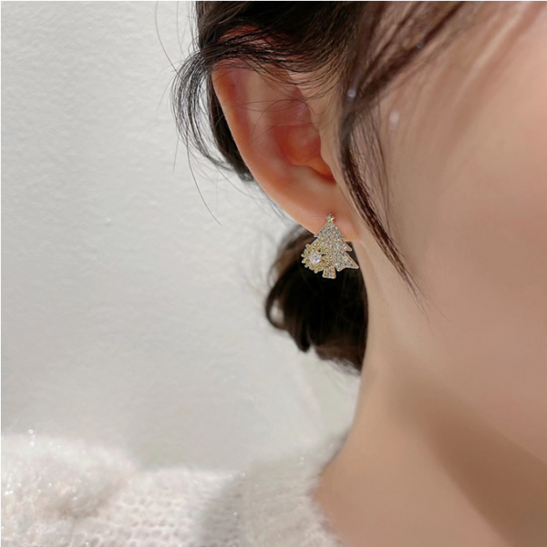 Silver needle rotatable snowflake zircon Christmas tree earrings/fashion stud earrings Christmas earrings