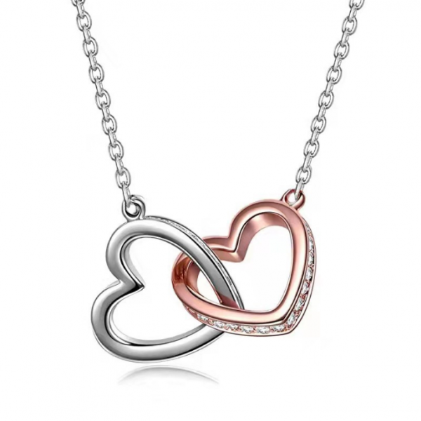 Valentine's Day gift S925 silver heart to heart double ring necklace