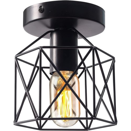 Black Industrial Pendant Light/Metal Bulb Guard Lamp Cage for Porch Hallway,Stairway,Kitchen,Farmhouse