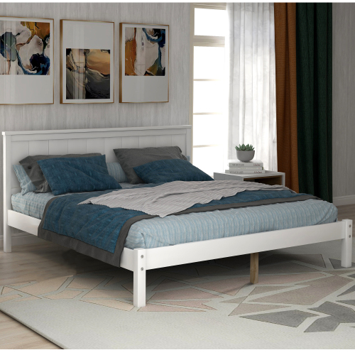 Full size White color bedroom wood Platform Bed Frame with Headboard and Slat WF212812AAK