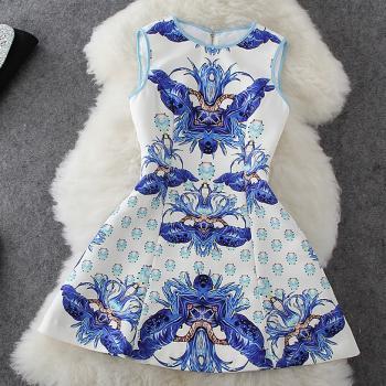 Blue And White Print Patte..