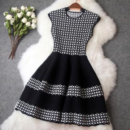 Knitted Dress In Black And..