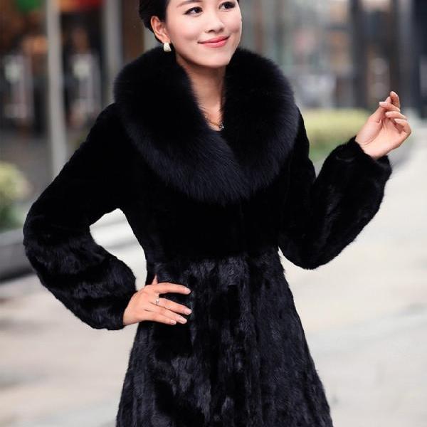 2014 Winter Coat Women Imitation Rabbit Fur Black Bold Coat Faux Fox ...