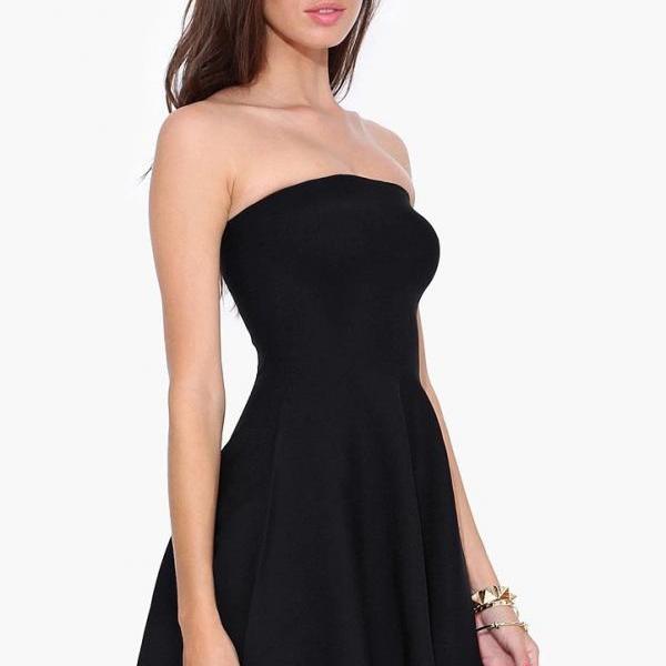 2015 Black Strapless Pleated Short Skater Dress For Women on Luulla