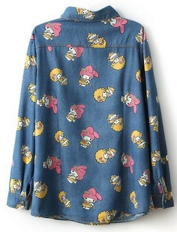 Cartoon Button-up Denim Shirt on Luulla
