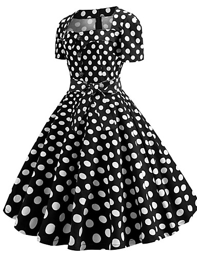 Women's Vintage 1950s A Line Dress,polka Dot Print Square Neck Dress on ...