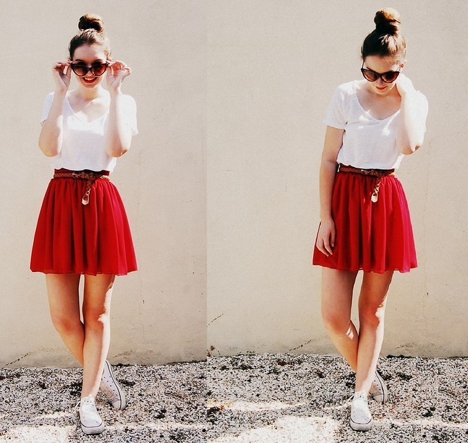 Red Lady Retro High Waist Pleated Double Layer Chiffon Short Mini