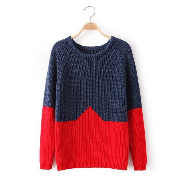 Autumn 2014 Woman's Sweater Europeanstyle Fashion Contast Color Long