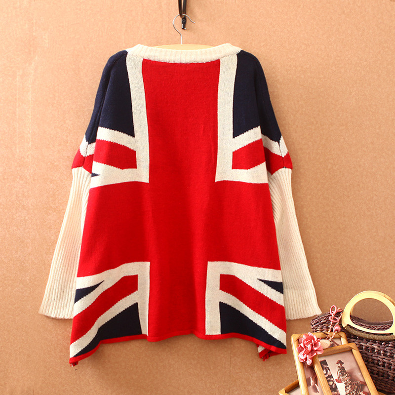British Flag Sweater Loose Sweater Coat on Luulla