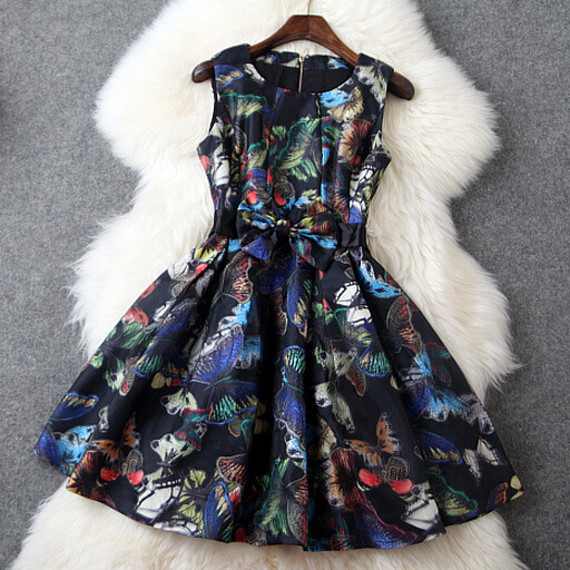 2015 Summer Fashion Organza Slim Butterfly Print Dress on Luulla